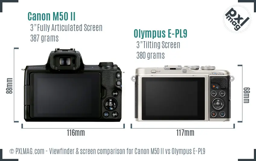 Canon M50 II vs Olympus E-PL9 Screen and Viewfinder comparison