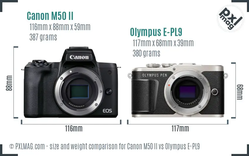 Canon M50 II vs Olympus E-PL9 size comparison