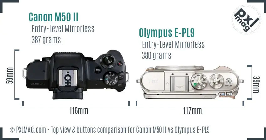 Canon M50 II vs Olympus E-PL9 top view buttons comparison