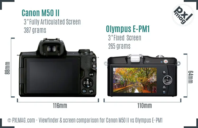 Canon M50 II vs Olympus E-PM1 Screen and Viewfinder comparison