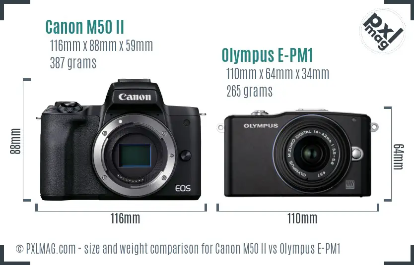 Canon M50 II vs Olympus E-PM1 size comparison