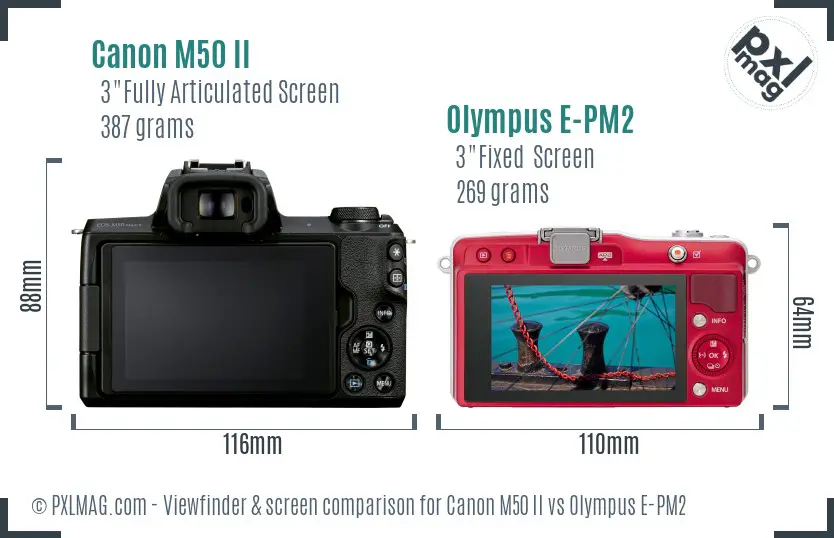Canon M50 II vs Olympus E-PM2 Screen and Viewfinder comparison