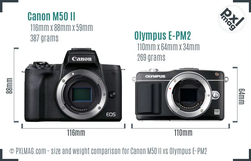Canon M50 II vs Olympus E-PM2 size comparison