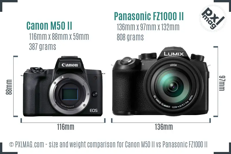 Canon M50 II vs Panasonic FZ1000 II size comparison Canon M50 II vs Panasonic FZ1000 II size comparison