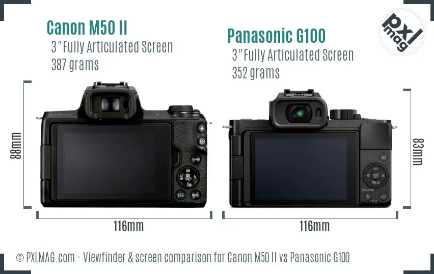 Canon M50 II vs Panasonic G100 Screen and Viewfinder comparison