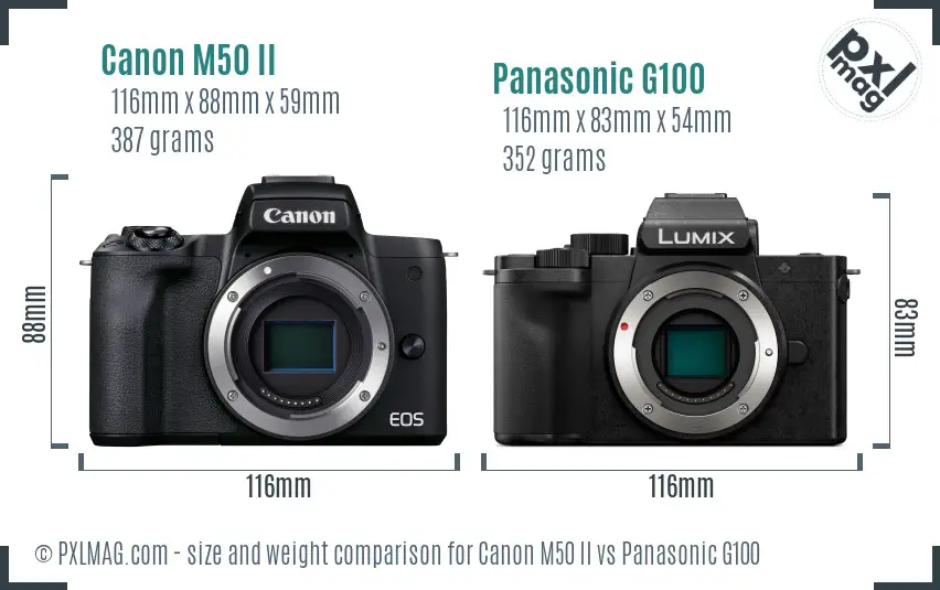 Canon M50 II vs Panasonic G100 size comparison