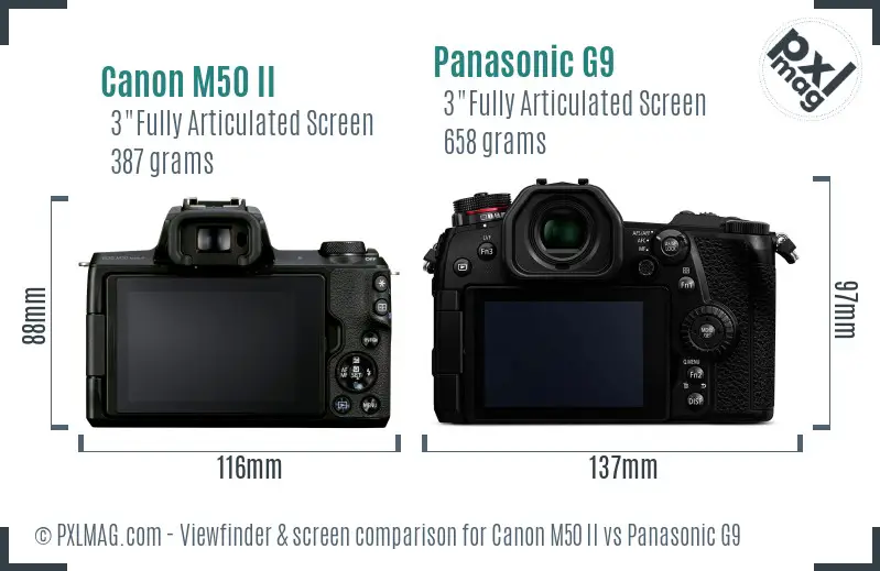 Canon M50 II vs Panasonic G9 Screen and Viewfinder comparison