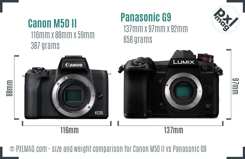 Canon M50 II vs Panasonic G9 size comparison