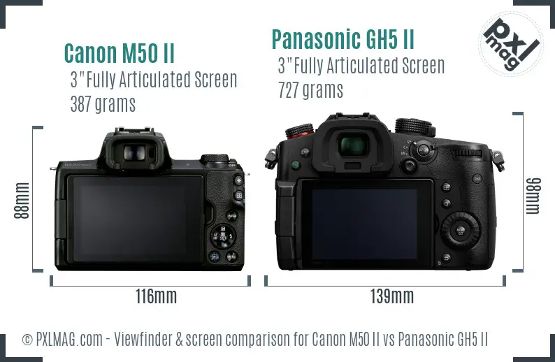 Canon M50 II vs Panasonic GH5 II Screen and Viewfinder comparison