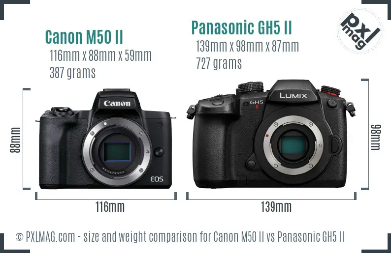 Canon M50 II vs Panasonic GH5 II size comparison
