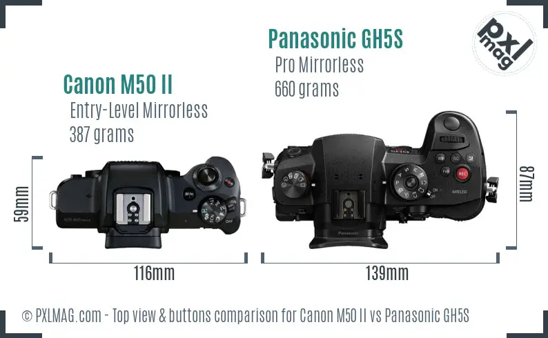 Canon M50 II vs Panasonic GH5S top view buttons comparison