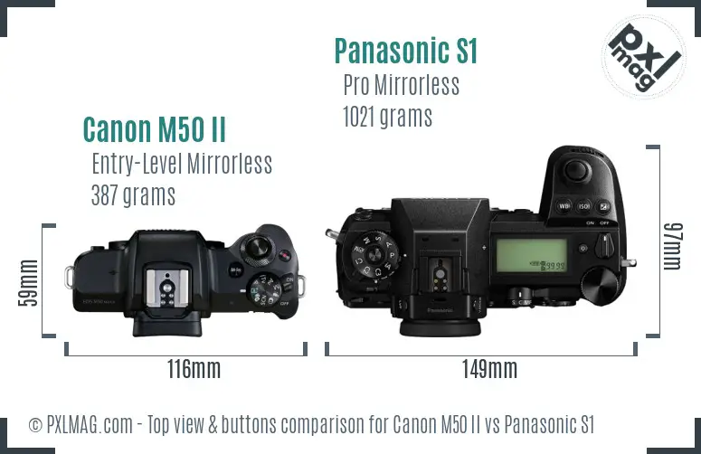 Canon M50 II vs Panasonic S1 top view buttons comparison