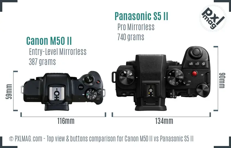 Canon M50 II vs Panasonic S5 II top view buttons comparison