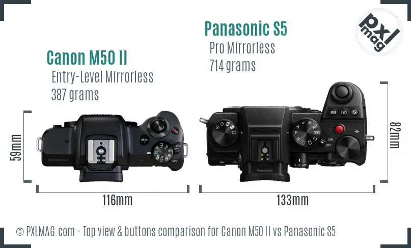 Canon M50 II vs Panasonic S5 top view buttons comparison