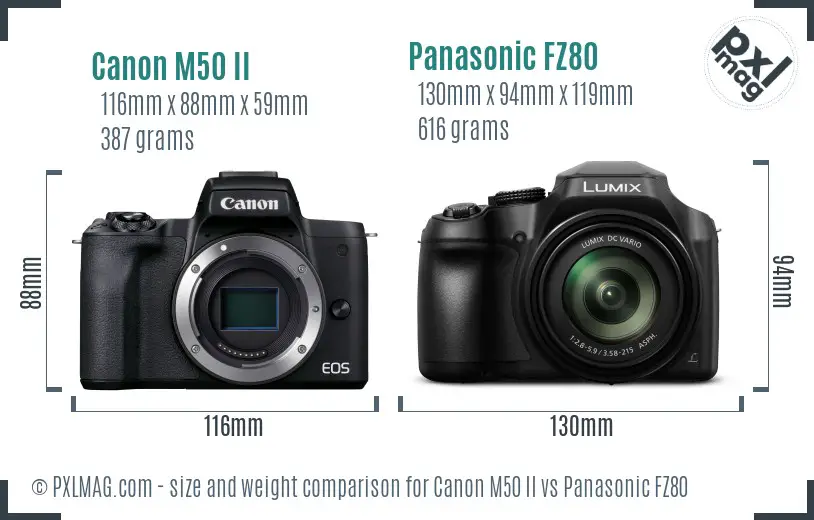 Canon M50 II vs Panasonic FZ80 size comparison Canon M50 II vs Panasonic FZ80 size comparison