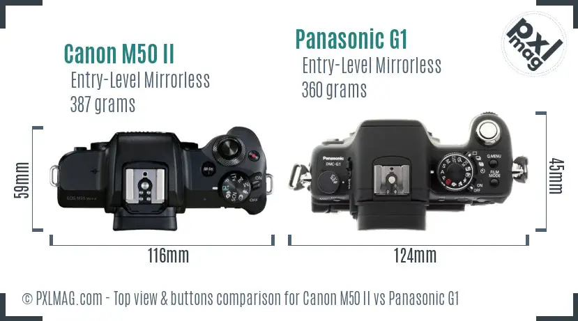 Canon M50 II vs Panasonic G1 top view buttons comparison