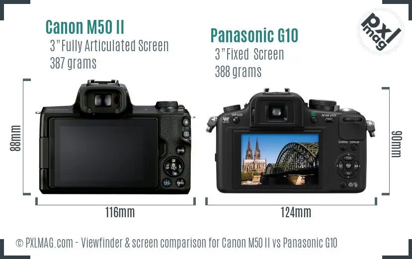 Canon M50 II vs Panasonic G10 Screen and Viewfinder comparison