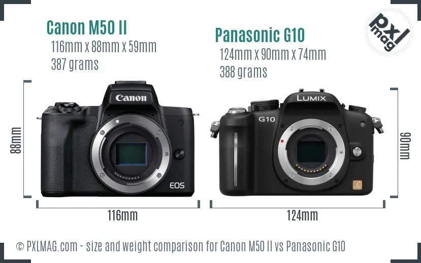 Canon M50 II vs Panasonic G10 size comparison