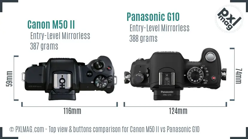 Canon M50 II vs Panasonic G10 top view buttons comparison