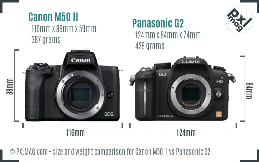 Canon M50 II vs Panasonic G2 size comparison