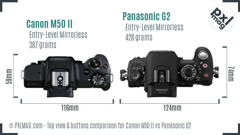 Canon M50 II vs Panasonic G2 top view buttons comparison