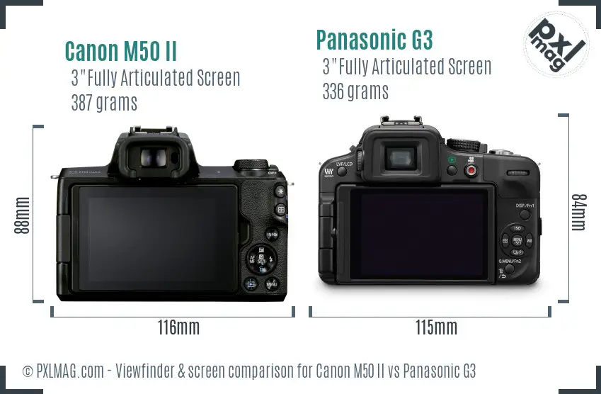 Canon M50 II vs Panasonic G3 Screen and Viewfinder comparison