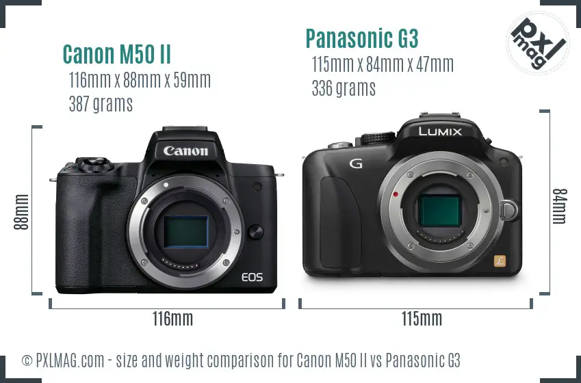 Canon M50 II vs Panasonic G3 size comparison