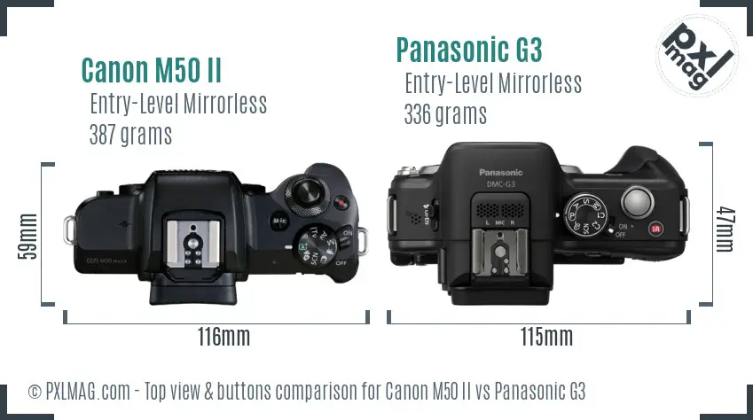 Canon M50 II vs Panasonic G3 top view buttons comparison