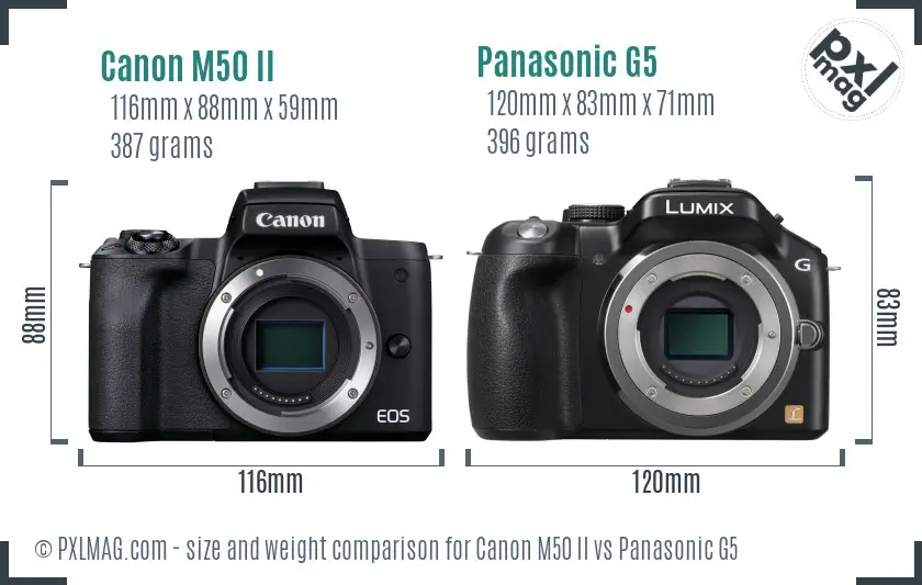 Canon M50 II vs Panasonic G5 size comparison
