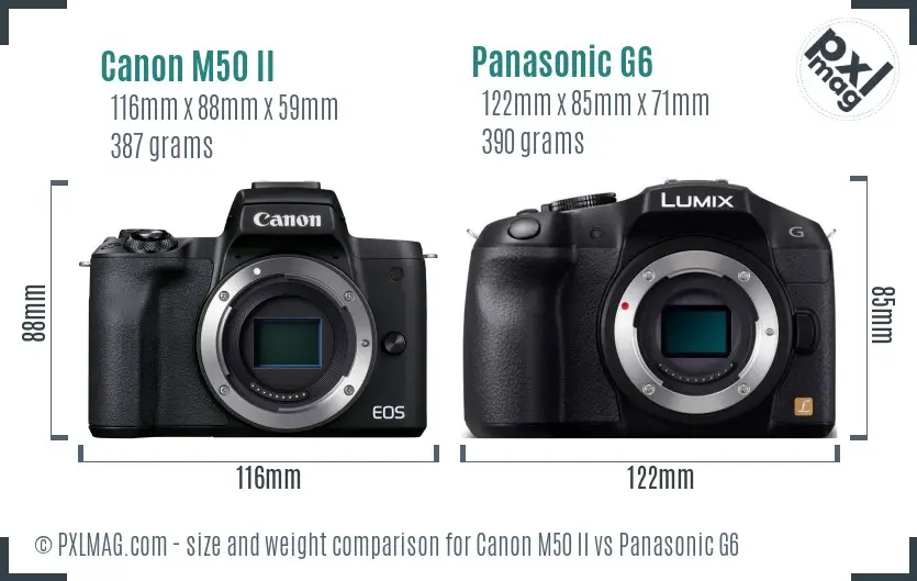 Canon M50 II vs Panasonic G6 size comparison