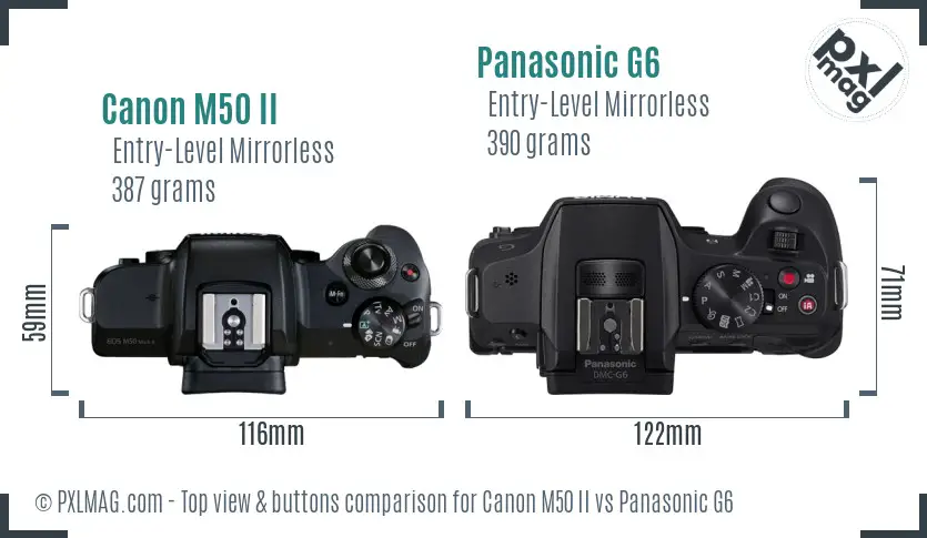 Canon M50 II vs Panasonic G6 top view buttons comparison