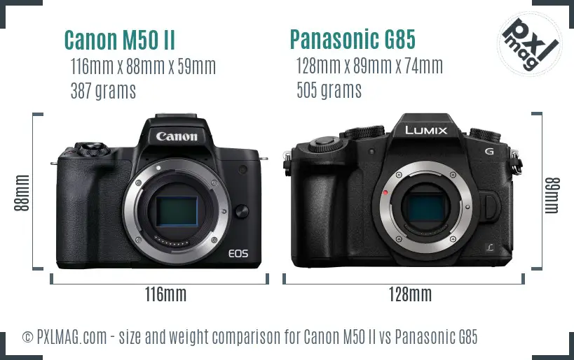 Canon M50 II vs Panasonic G85 size comparison