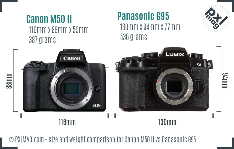 Canon M50 II vs Panasonic G95 size comparison