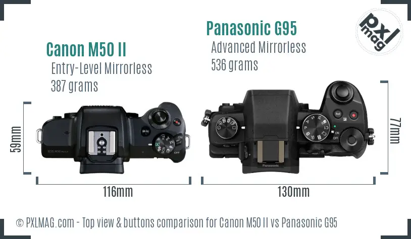 Canon M50 II vs Panasonic G95 top view buttons comparison