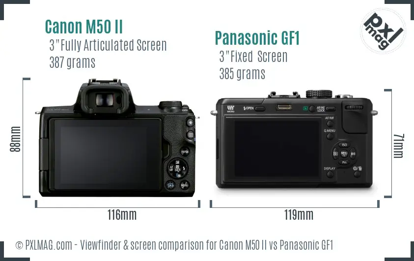 Canon M50 II vs Panasonic GF1 Screen and Viewfinder comparison