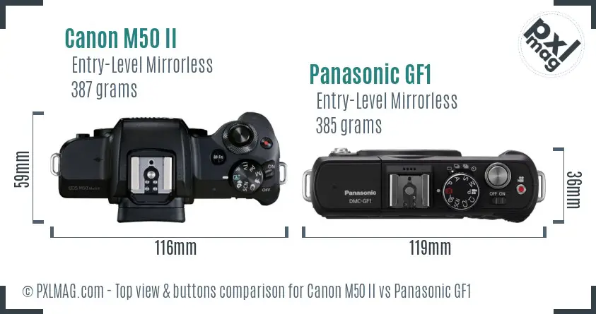 Canon M50 II vs Panasonic GF1 top view buttons comparison
