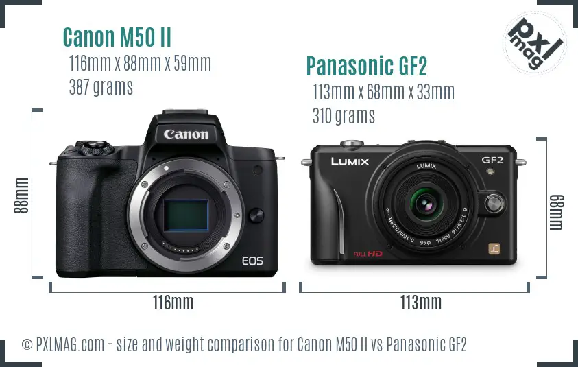 Canon M50 II vs Panasonic GF2 size comparison