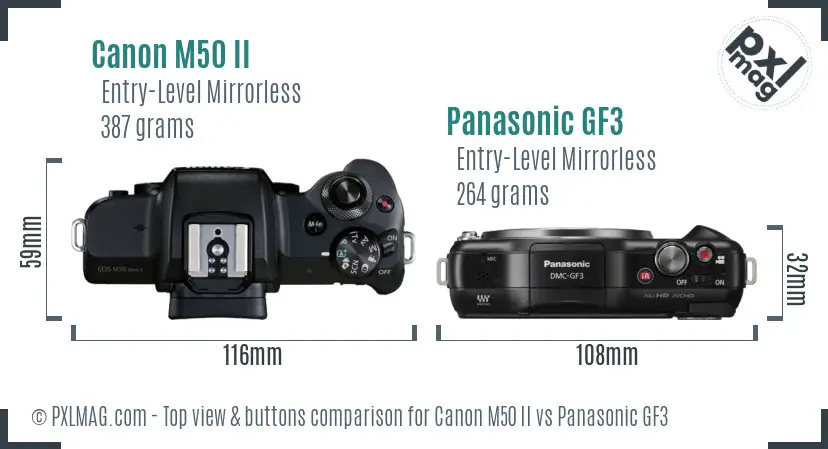 Canon M50 II vs Panasonic GF3 top view buttons comparison