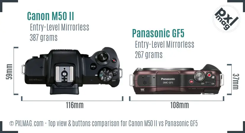 Canon M50 II vs Panasonic GF5 top view buttons comparison
