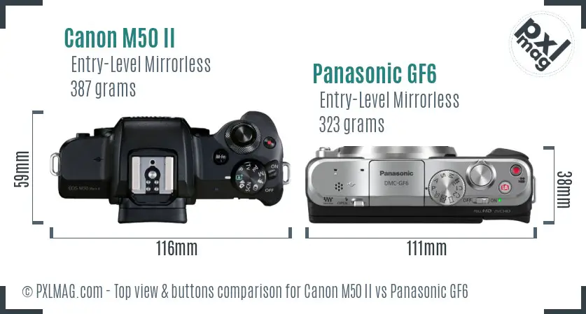 Canon M50 II vs Panasonic GF6 top view buttons comparison
