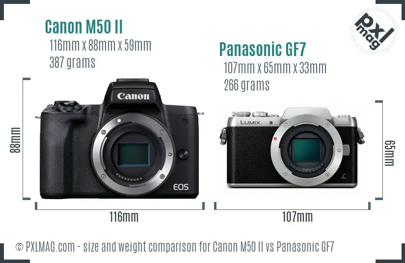 Canon M50 II vs Panasonic GF7 size comparison