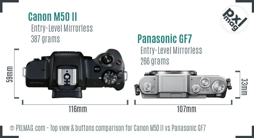 Canon M50 II vs Panasonic GF7 top view buttons comparison