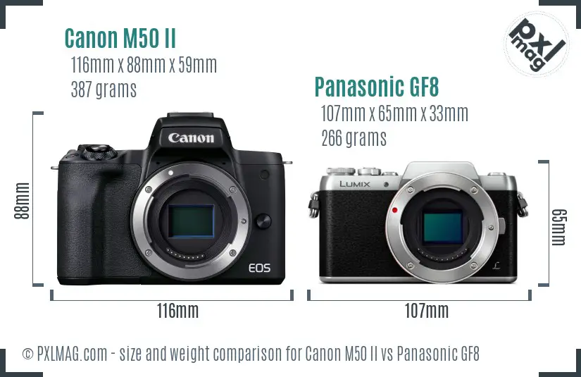 Canon M50 II vs Panasonic GF8 size comparison