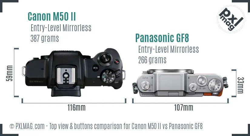 Canon M50 II vs Panasonic GF8 top view buttons comparison