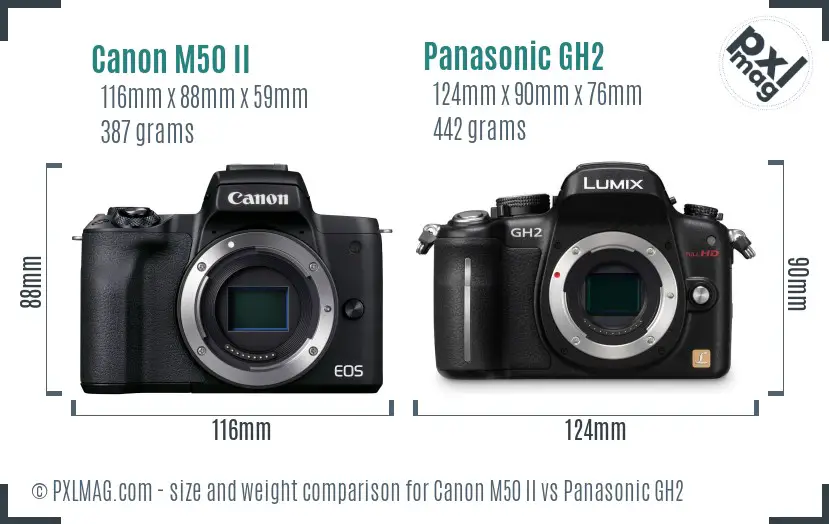 Canon M50 II vs Panasonic GH2 size comparison