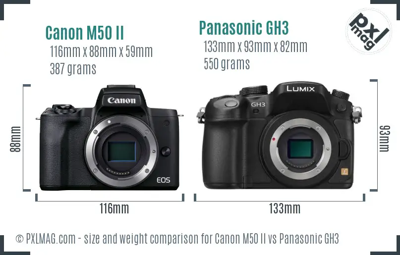 Canon M50 II vs Panasonic GH3 size comparison Canon M50 II vs Panasonic GH3 size comparison