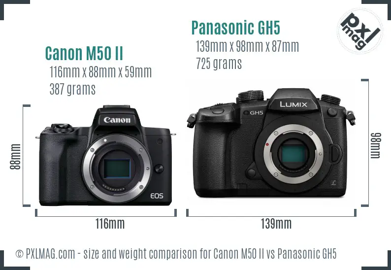 Canon M50 II vs Panasonic GH5 size comparison