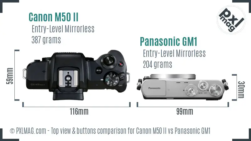 Canon M50 II vs Panasonic GM1 top view buttons comparison