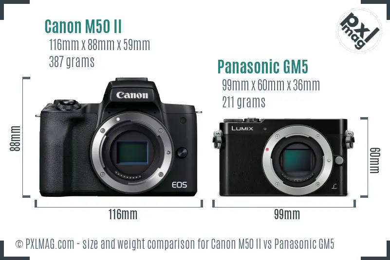 Canon M50 II vs Panasonic GM5 size comparison