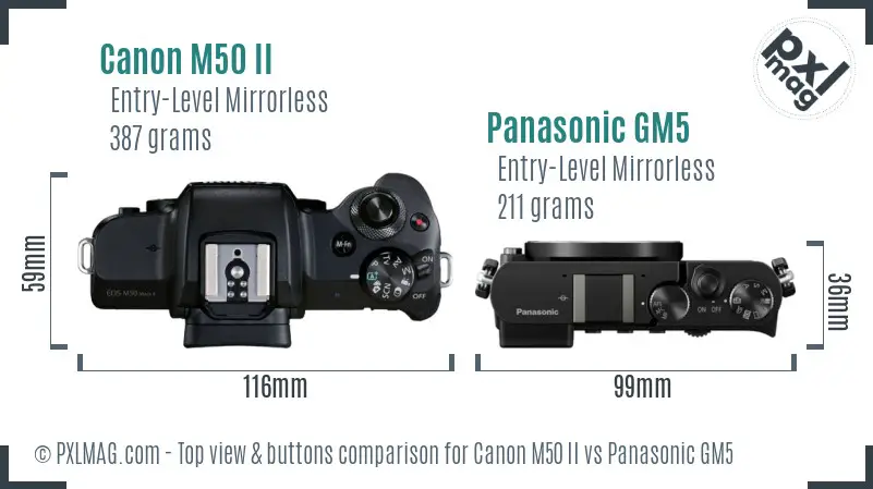 Canon M50 II vs Panasonic GM5 top view buttons comparison